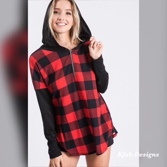 ❤️LAST 1! Check Zip Up Hoodie w/Contrast Sleeves! - Picture 4 of 13